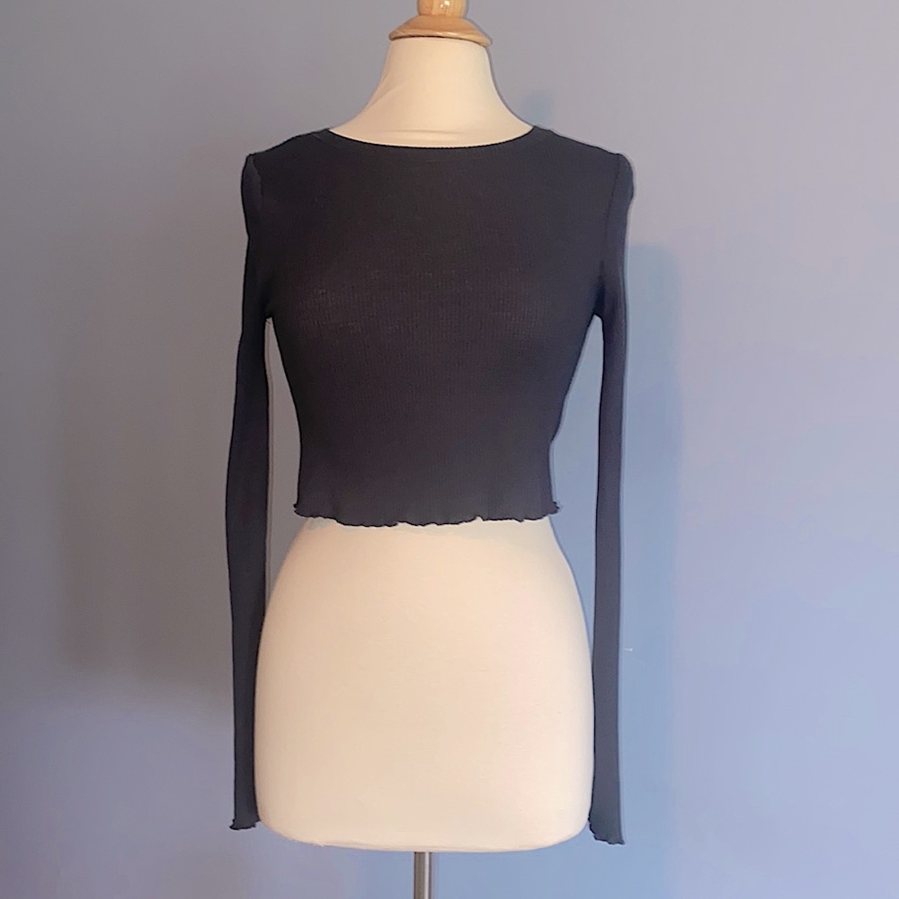 LA Hearts by PACSUN Long Sleeve Ribbed Crop Top Black (XS)